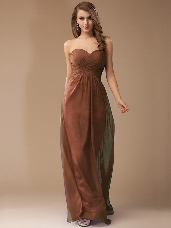 Sheath/Column Sweetheart Sleeveless Long Beading Ruffles Chiffon Bridesmaid Dresses CICIP0005772