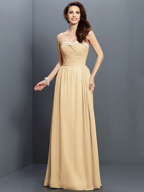 A-Line/Princess Sweetheart Beading Sleeveless Long Chiffon Bridesmaid Dresses CICIP0005763