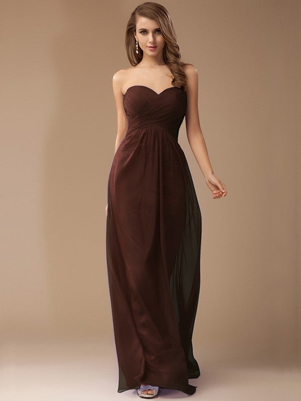 Sheath/Column Sweetheart Sleeveless Long Beading Ruffles Chiffon Bridesmaid Dresses CICIP0005772