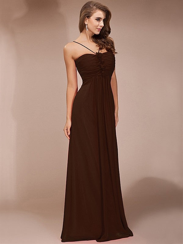 Sheath/Column Ruffles Long Sleeveless Chiffon Bridesmaid Dresses CICIP0005717