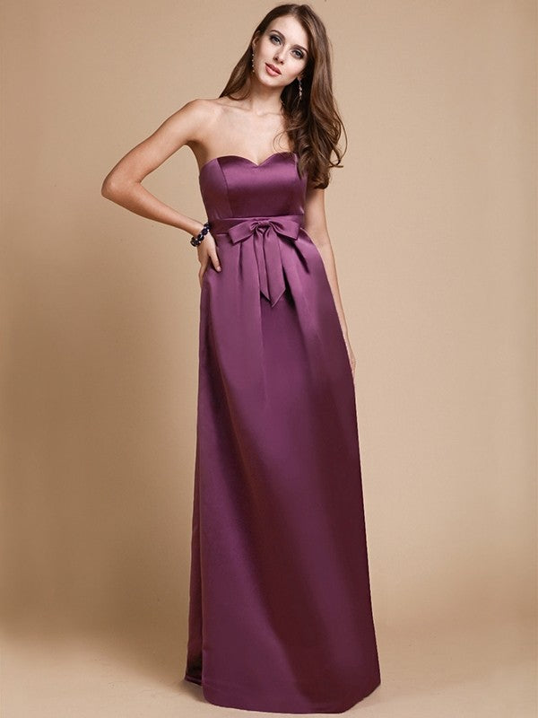 Sheath/Column Sweetheart Sleeveless Long Bowknot Satin Bridesmaid Dresses CICIP0005678