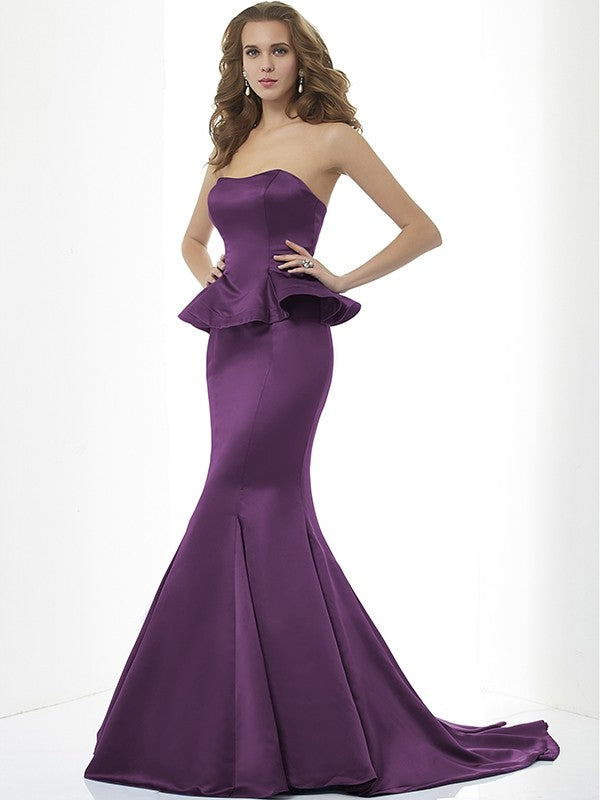 Trumpet/Mermaid Sweetheart Sleeveless Long Satin Bridesmaid Dresses CICIP0005151