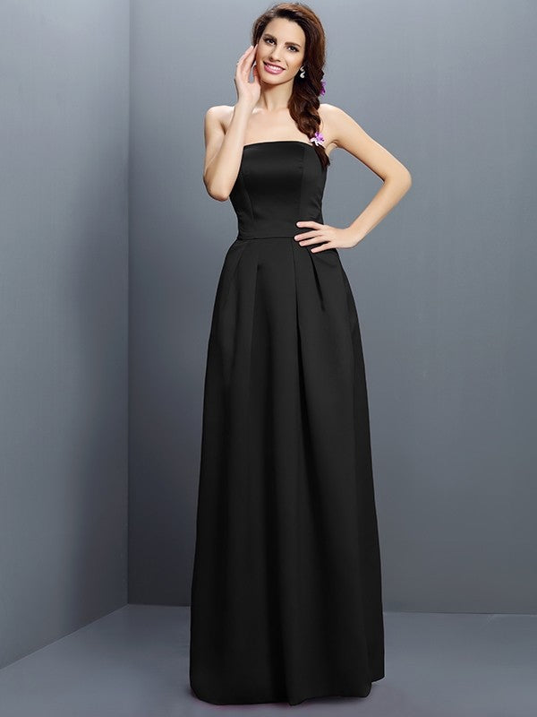 Sheath/Column Strapless Sleeveless Long Satin Bridesmaid Dresses CICIP0005853