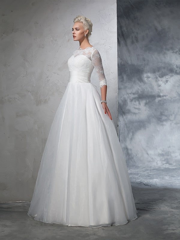 Ball Gown Jewel Applique 3/4 Sleeves Long Organza Wedding Dresses CICIP0006383