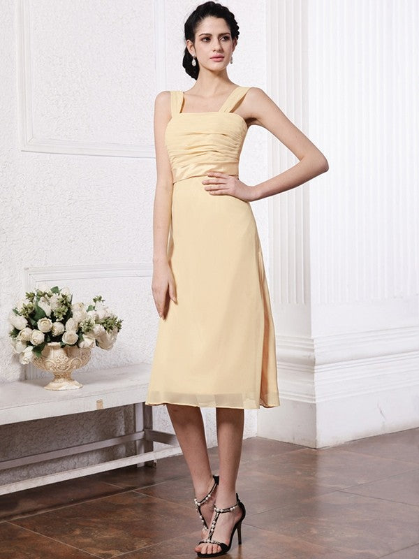 Sheath/Column Straps Sleeveless Sash Pleats Short Chiffon Bridesmaid Dresses CICIP0005805