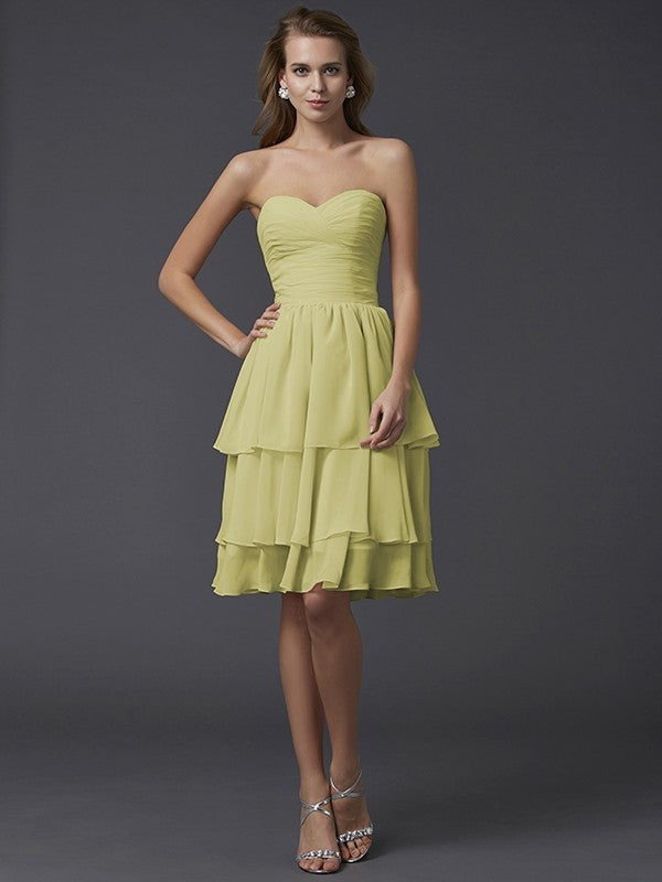 Sheath/Column Sweetheart Sleeveless Short Chiffon Bridesmaid Dresses CICIP0005867