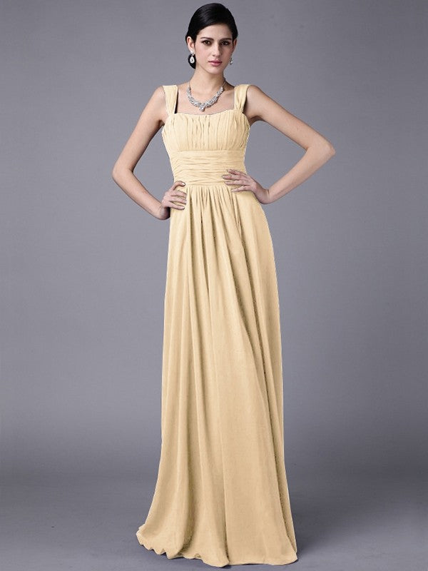 Sheath/Column Straps Sleeveless Pleats Long Chiffon Bridesmaid Dresses CICIP0005648