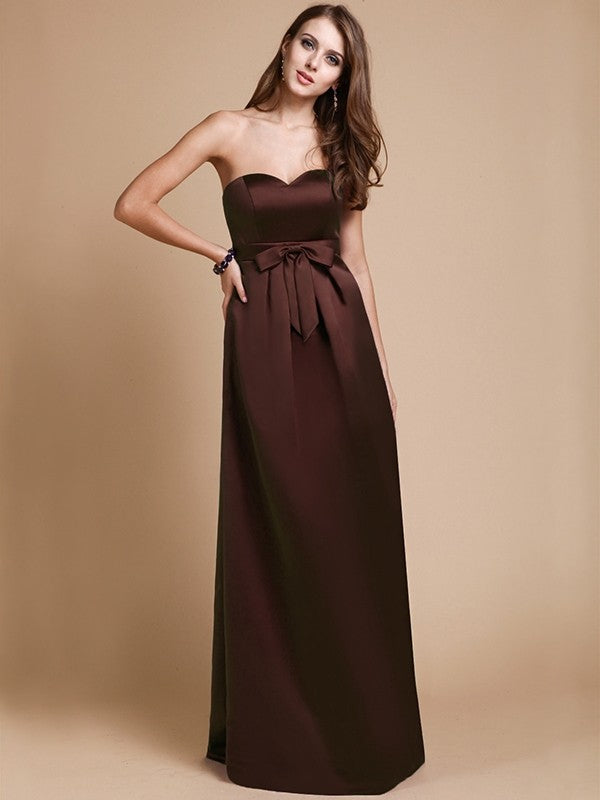 Sheath/Column Sweetheart Sleeveless Long Bowknot Satin Bridesmaid Dresses CICIP0005678