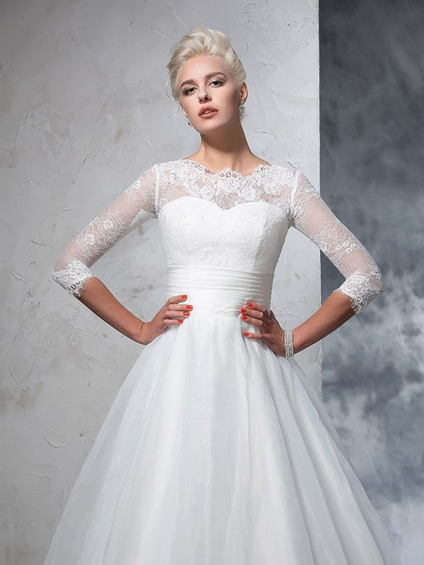 Ball Gown Jewel Applique 3/4 Sleeves Long Organza Wedding Dresses CICIP0006383