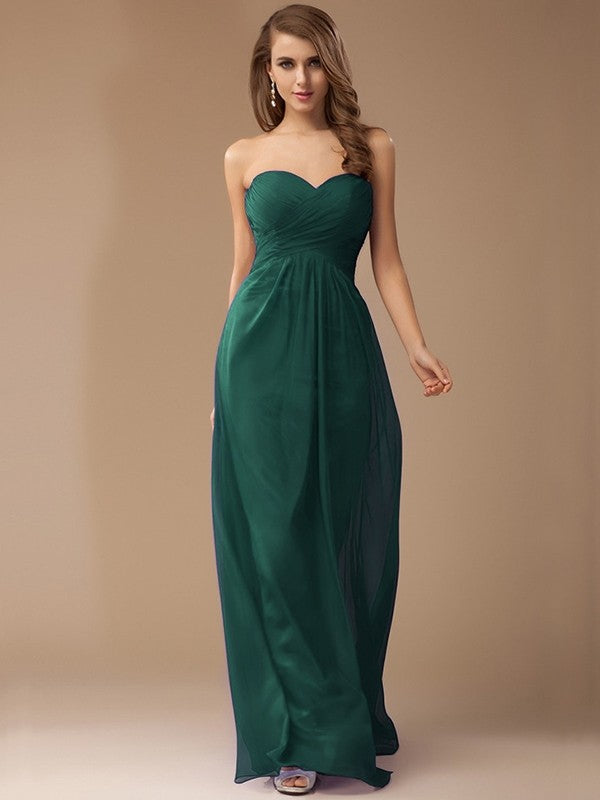 Sheath/Column Sweetheart Sleeveless Long Beading Ruffles Chiffon Bridesmaid Dresses CICIP0005772