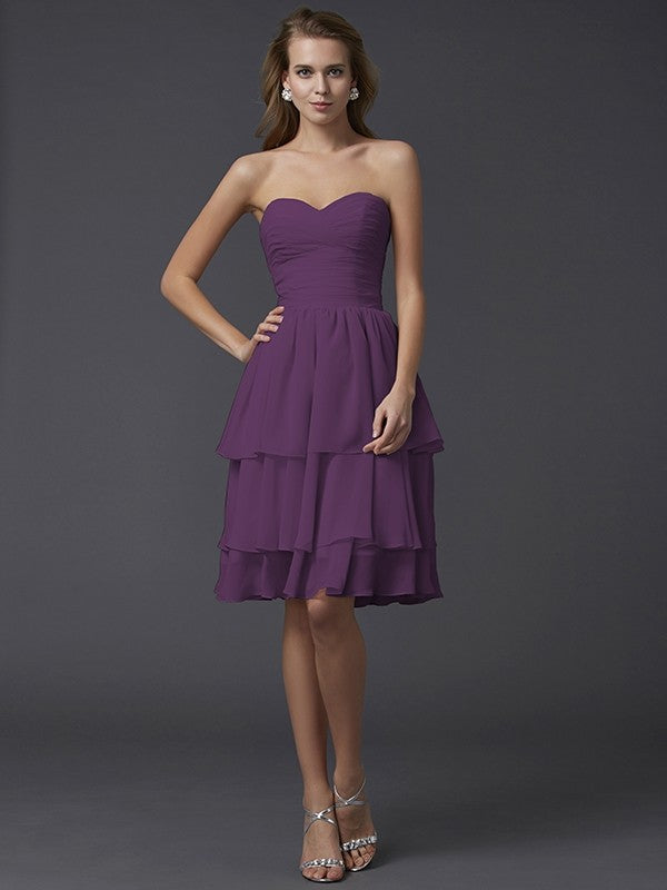 Sheath/Column Sweetheart Sleeveless Short Chiffon Bridesmaid Dresses CICIP0005867