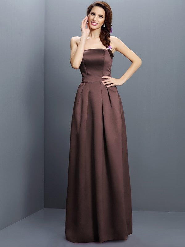 Sheath/Column Strapless Sleeveless Long Satin Bridesmaid Dresses CICIP0005853