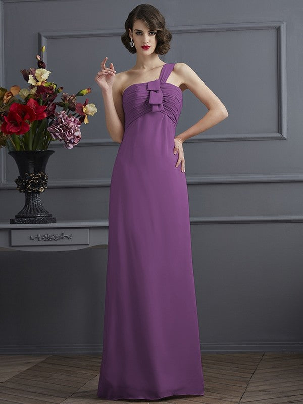 Sheath/Column One-Shoulder Sleeveless Pleats Long Chiffon Bridesmaid Dresses CICIP0005791