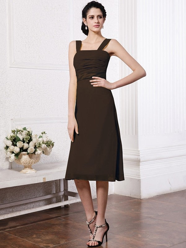 Sheath/Column Straps Sleeveless Sash Pleats Short Chiffon Bridesmaid Dresses CICIP0005805