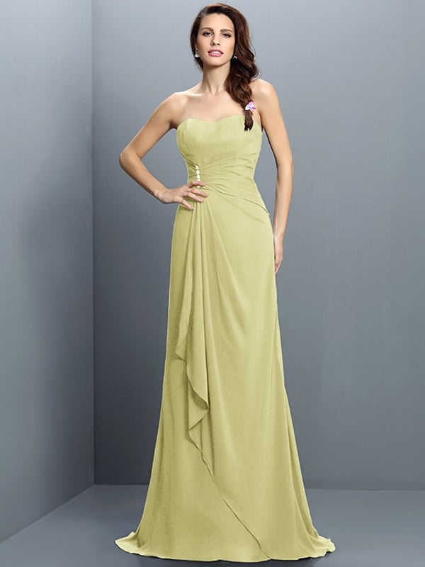 Trumpet/Mermaid Strapless Pleats Sleeveless Long Chiffon Bridesmaid Dresses CICIP0005474