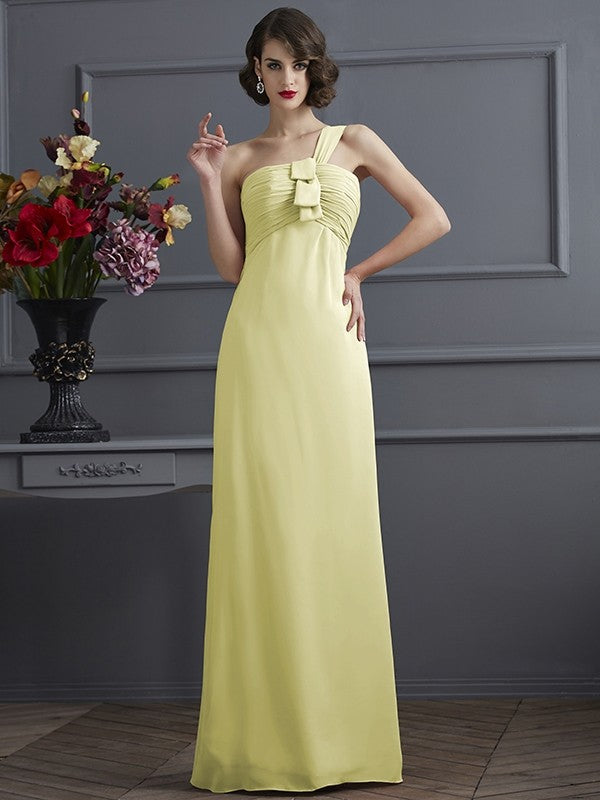 Sheath/Column One-Shoulder Sleeveless Pleats Long Chiffon Bridesmaid Dresses CICIP0005791