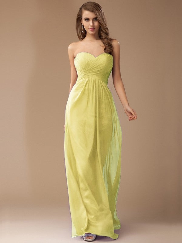 Sheath/Column Sweetheart Sleeveless Long Beading Ruffles Chiffon Bridesmaid Dresses CICIP0005772