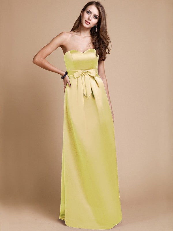 Sheath/Column Sweetheart Sleeveless Long Bowknot Satin Bridesmaid Dresses CICIP0005678