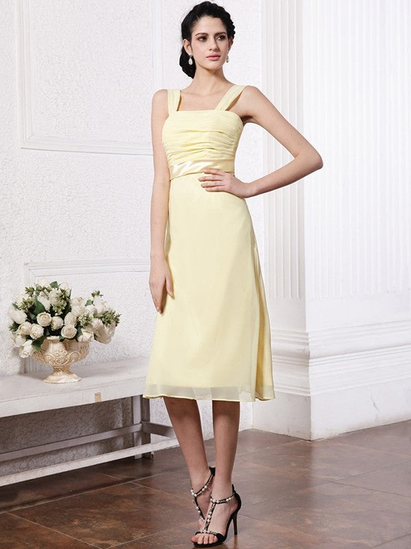 Sheath/Column Straps Sleeveless Sash Pleats Short Chiffon Bridesmaid Dresses CICIP0005805