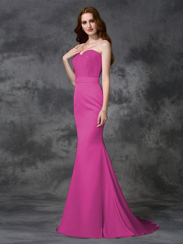 Trumpet/Mermaid Sweetheart Beading Sleeveless Long Satin Chiffon Bridesmaid Dresses CICIP0005321