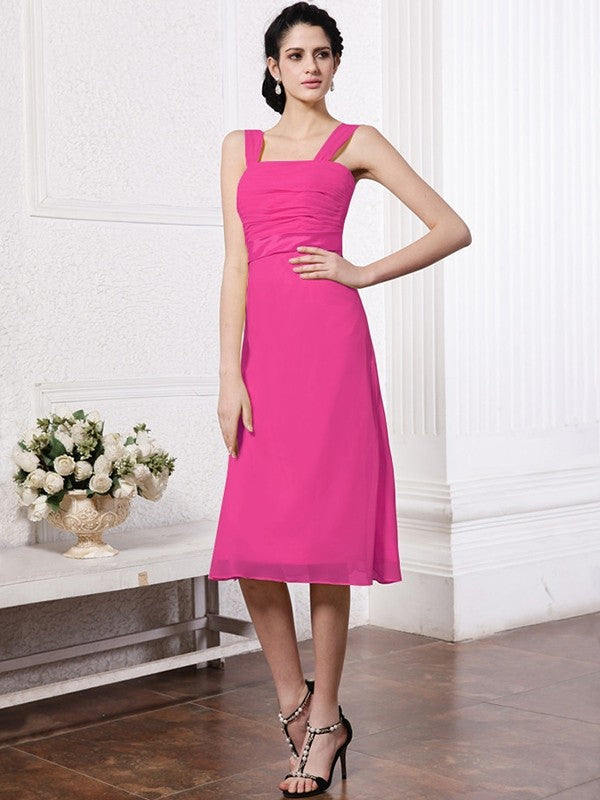 Sheath/Column Straps Sleeveless Sash Pleats Short Chiffon Bridesmaid Dresses CICIP0005805