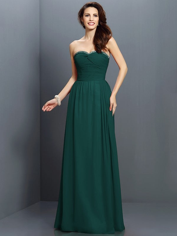 A-Line/Princess Sweetheart Beading Sleeveless Long Chiffon Bridesmaid Dresses CICIP0005763