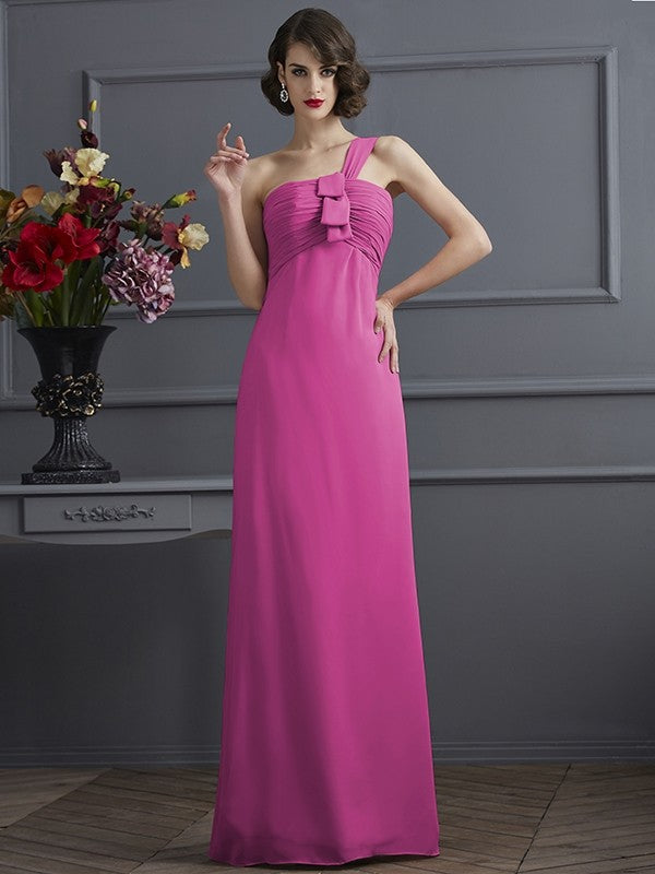 Sheath/Column One-Shoulder Sleeveless Pleats Long Chiffon Bridesmaid Dresses CICIP0005791