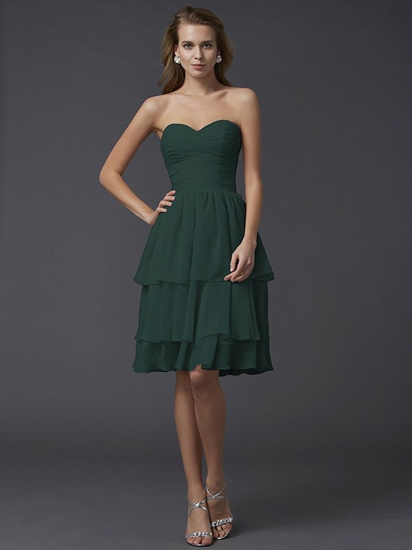 Sheath/Column Sweetheart Sleeveless Short Chiffon Bridesmaid Dresses CICIP0005867