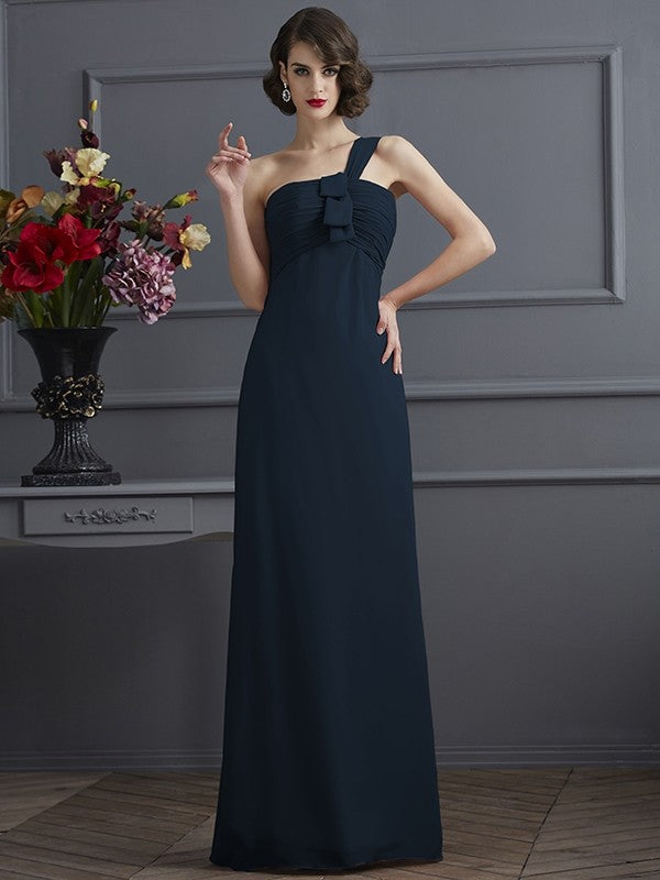 Sheath/Column One-Shoulder Sleeveless Pleats Long Chiffon Bridesmaid Dresses CICIP0005791