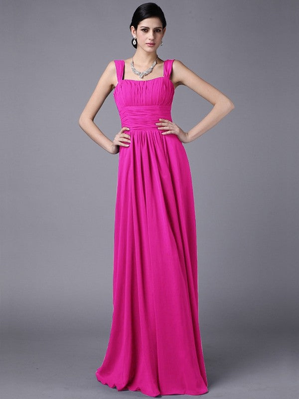 Sheath/Column Straps Sleeveless Pleats Long Chiffon Bridesmaid Dresses CICIP0005648