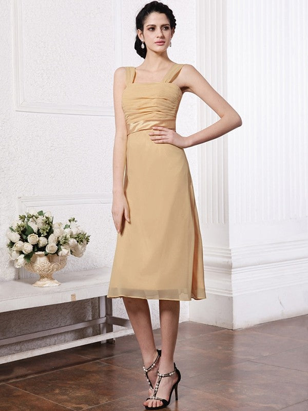 Sheath/Column Straps Sleeveless Sash Pleats Short Chiffon Bridesmaid Dresses CICIP0005805