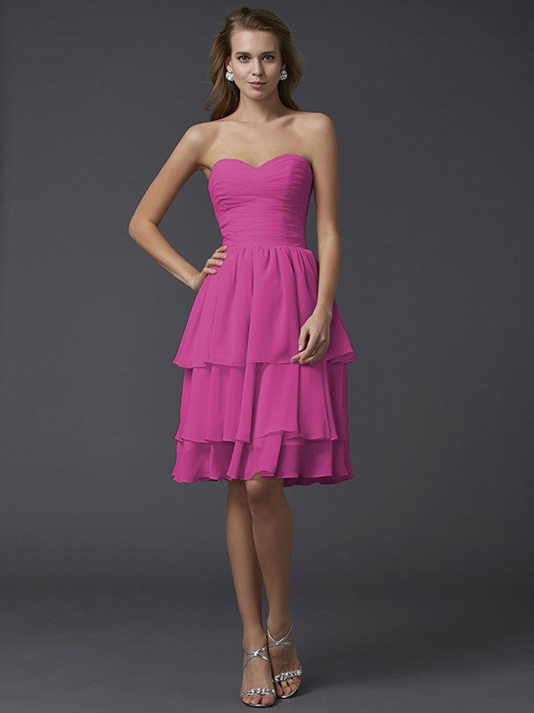 Sheath/Column Sweetheart Sleeveless Short Chiffon Bridesmaid Dresses CICIP0005867