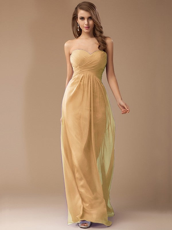 Sheath/Column Sweetheart Sleeveless Long Beading Ruffles Chiffon Bridesmaid Dresses CICIP0005772