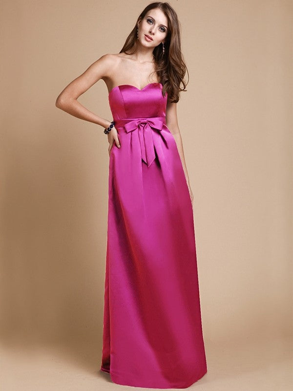 Sheath/Column Sweetheart Sleeveless Long Bowknot Satin Bridesmaid Dresses CICIP0005678