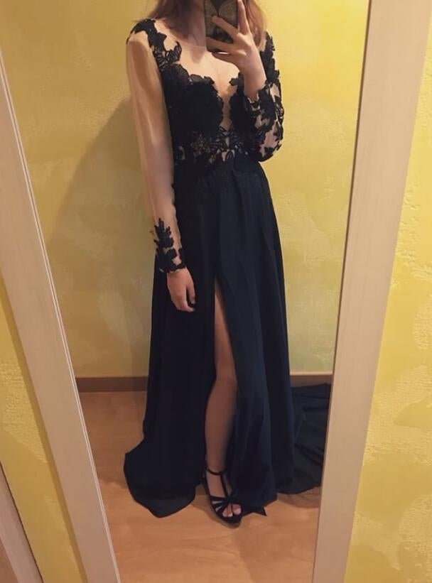 2024 Junoesque Black V-Neck Court Train A-Line Chiffon Prom Dresses