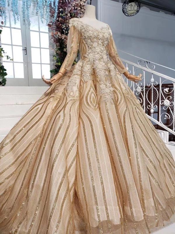 Stunning Ball Gown Long Sleeves Prom Dress, Pretty Long Sleeve Quinceanera Dresses N2244