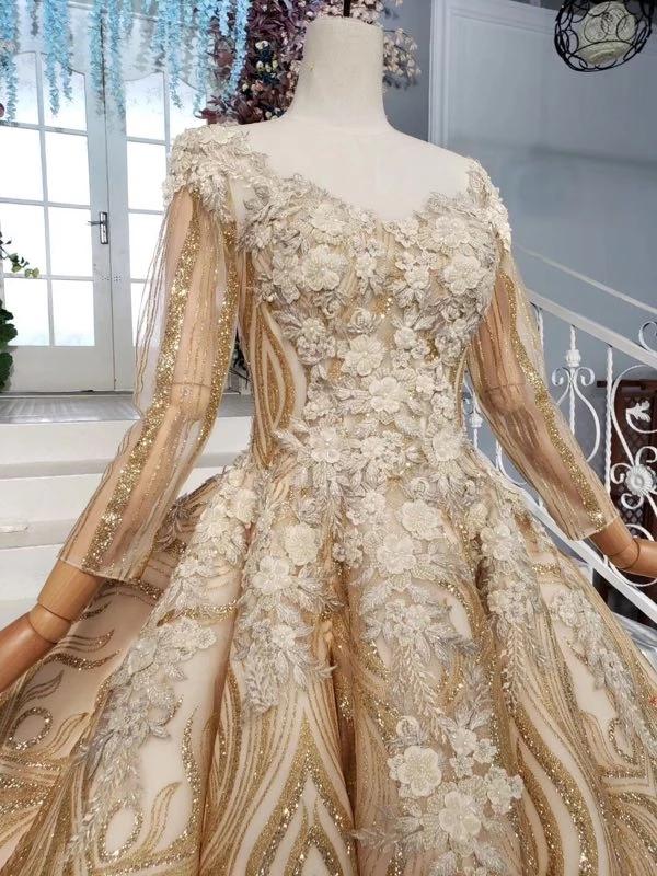 Stunning Ball Gown Long Sleeves Prom Dress, Pretty Long Sleeve Quinceanera Dresses N2244