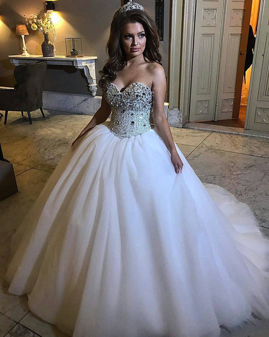 Princess Sweetheart White Ball Gown Wedding Dresses