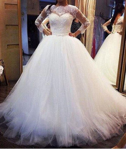 2024 Cheap A Line Long Sleeves Lace Tulle Wedding Dresses