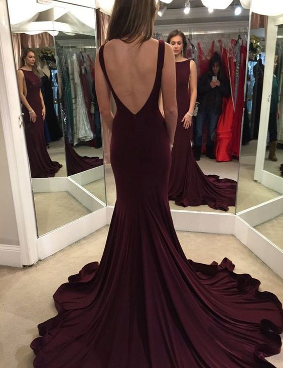 Perfect 2024 Satin Burgundy Trumpet/Mermaid Prom Dresses Backless