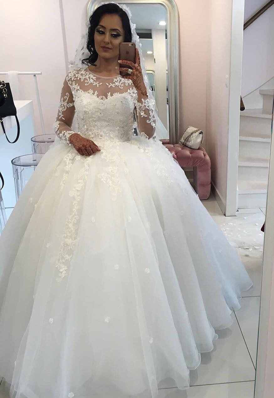 New 2024 Long Sleeves Organza Princess Ball Gown Wedding Dresses