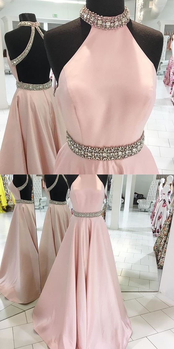 Pink Backless Prom Dresses,Halter Prom Dresses,Simple Handmade Prom Dresses,Plus Size Prom Dresses,Evening Dresses,Elegant Prom Dresses,Prom Gowns,Party Dresses