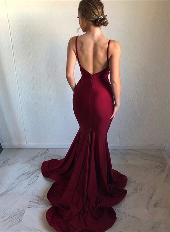 Burgundy Backless Mermaid Long Sweetheart Satin Prom Dresses