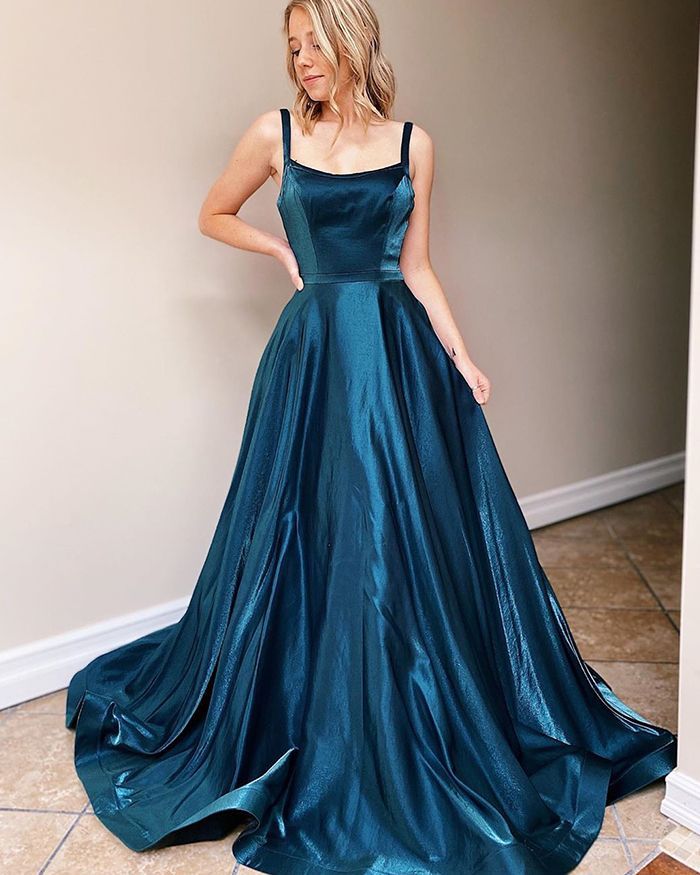 Backless Long A Line Halter Blue Scoop Prom Dresses