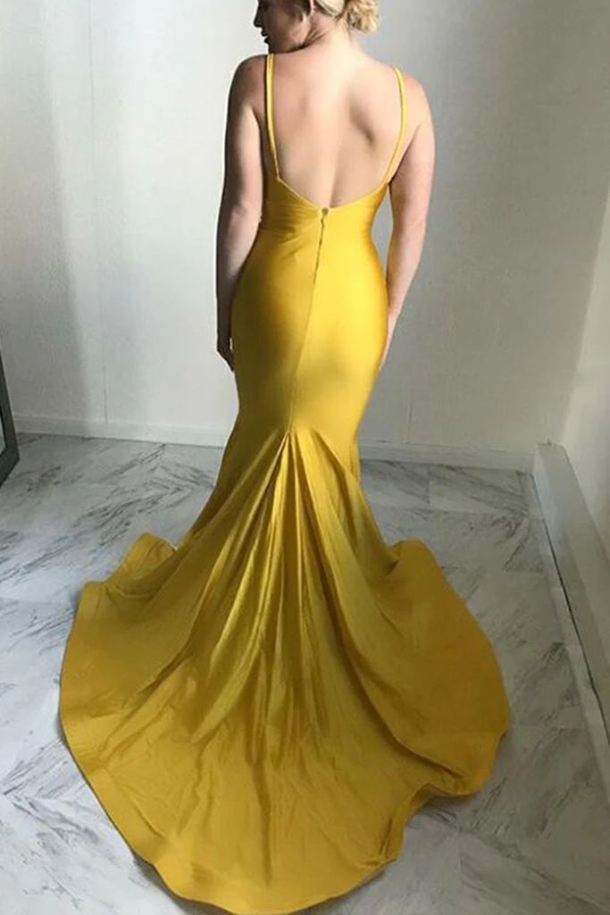 Backless Mermaid Gold Ruch Halter Long Sweetheart Prom Dresses