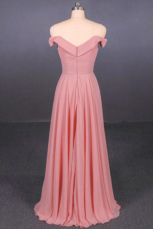 Strapless Floor Length Chiffon Pink Prom Dress, Simple A Line Bridesmaid Dress N2344