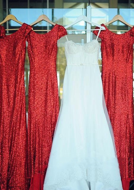 Sequined Bridesmaid Dresses / Gowns Sheath/Column Bateau Sweep Train With Sequins