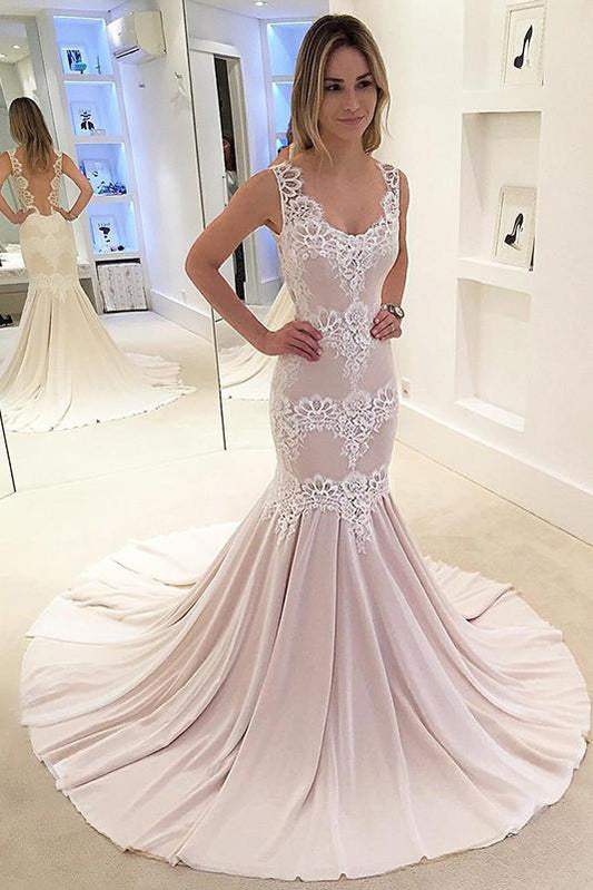 Mermaid Sweep Train Chiffon Backless Wedding Dresses With Appliques