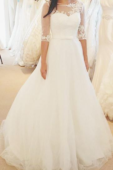 2024 Elegant A Line Half Sleeves Tulle Wedding Dresses