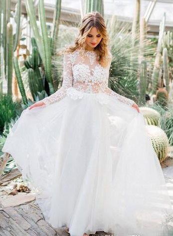 2024 Cheap A Line Tulle Sleeves Backless Wedding Dresses